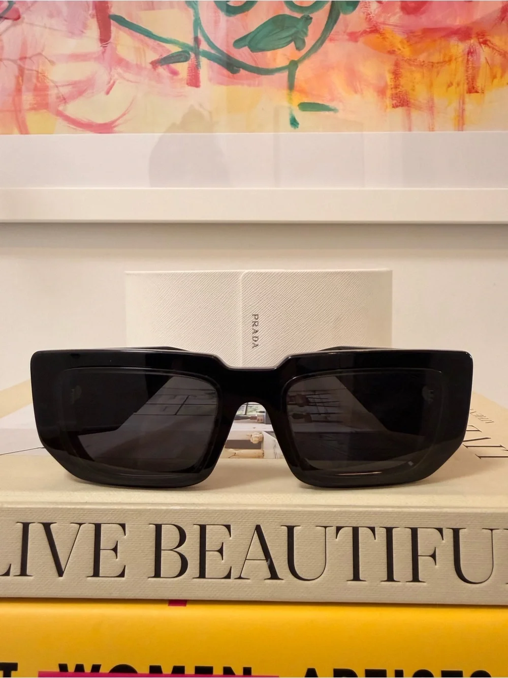 Prada Black Oversized Rectangular Sunglasses - Picture 1 of 5